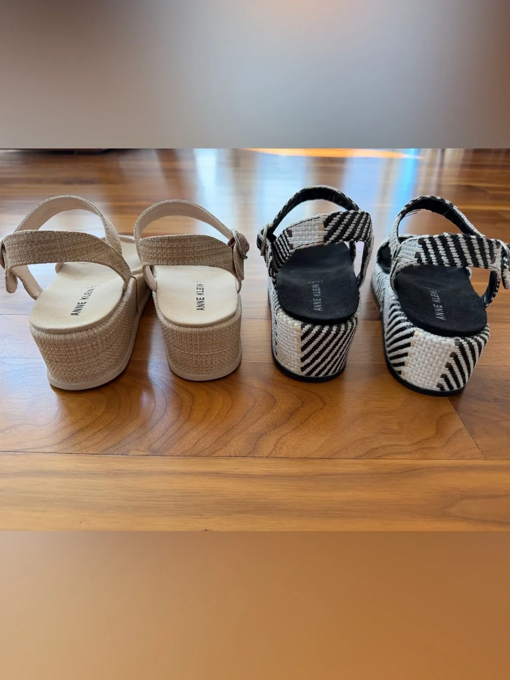 LOT (2) NWOT Anne Klein Vada Platform Sandals Bundle Raffia Woven Neutral Sz 7.5